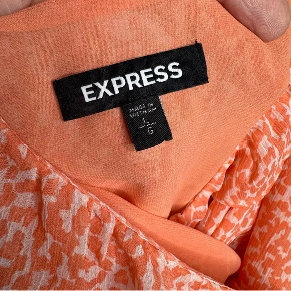 Express Orange/White Print Textures Ruffle Wrap Peplum Tank Top Women's Size L - Picture 8 of 9